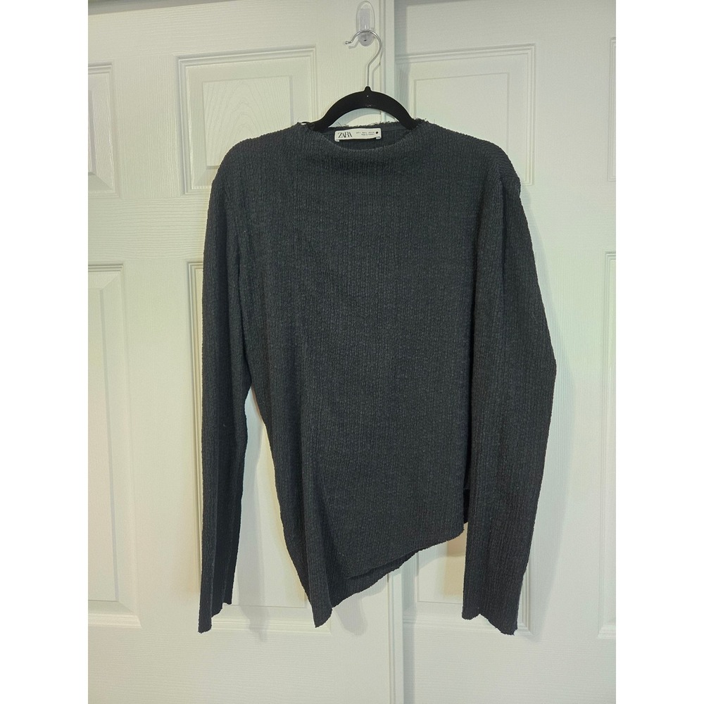 Zara Charcoal Grey Crinkle Popcorn Texture Asymmetrical Hem Top Large